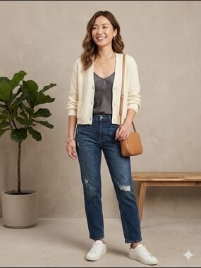 OAK And FORT Ribbed Cropped Cardigan Clean Girl Preppy Light Academia